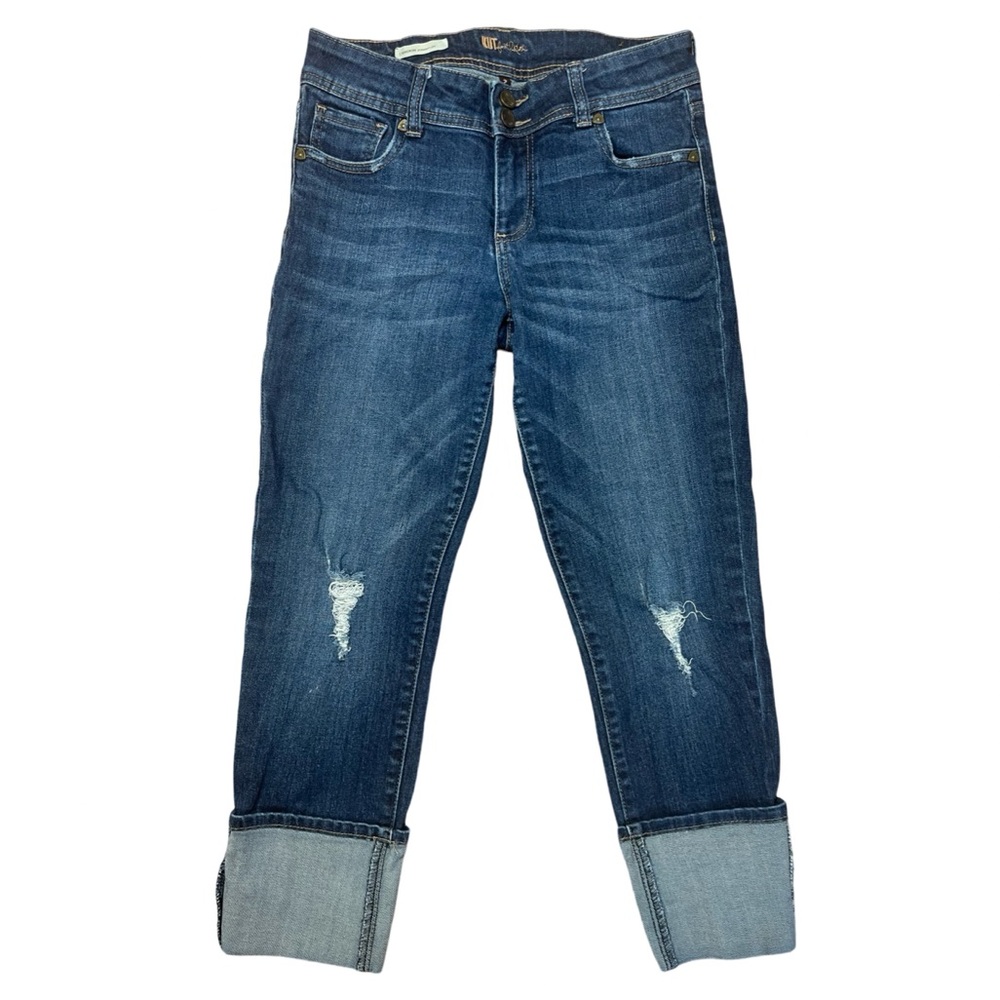 Kut from the Kloth Women's Straight Leg Jeans in Dark Blue with Cuffed Hem